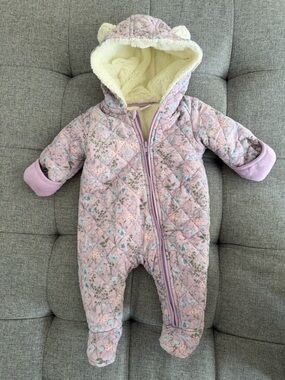 Nordstrom Pink Floral Quilted Hooded Baby One-Piece